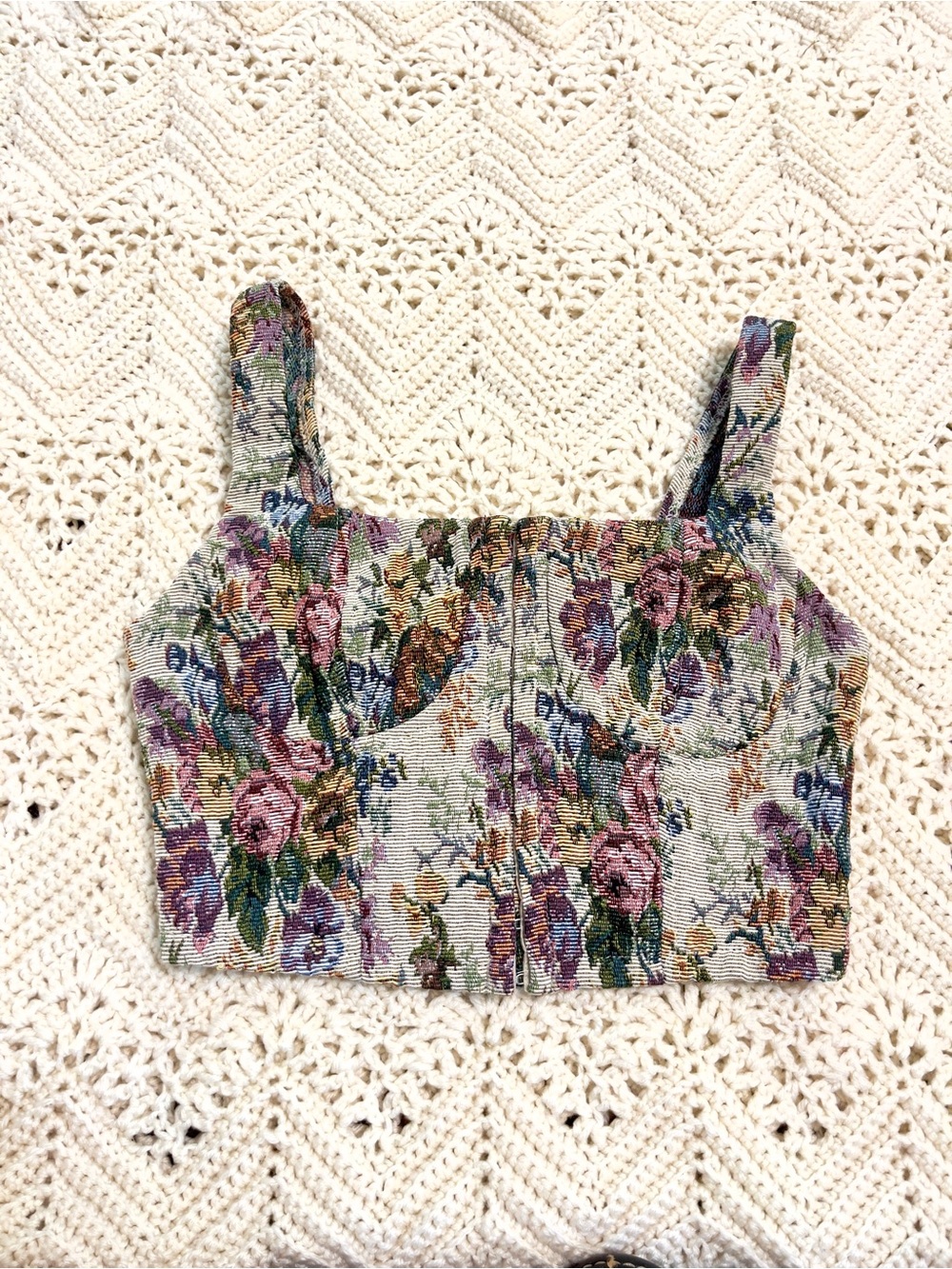 Wild Fable Regencycore Multicolor Floral Jacquard Cropped Corset Top Small